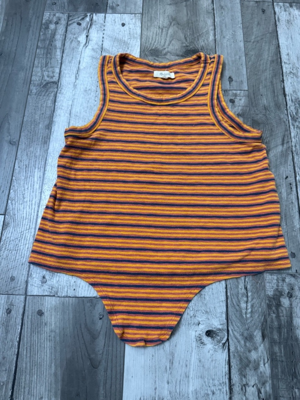 Madewell Tank Top Womens XXS Oversized Striped Ribbed Sleeveless Top Orange